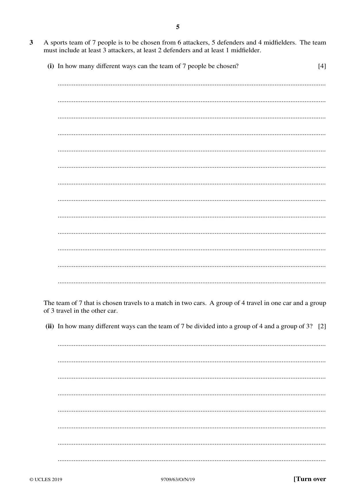 Cambridge A Level Mathematics 9709 2019 Oct/Nov Paper 6 · Variant 3 question paper, page 5 of 16