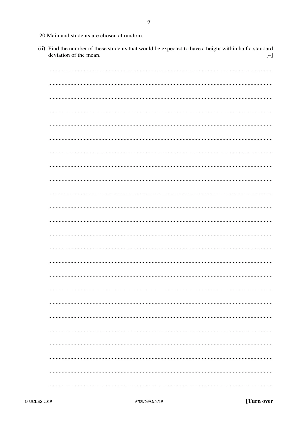 Cambridge A Level Mathematics 9709 2019 Oct/Nov Paper 6 · Variant 3 question paper, page 7 of 16