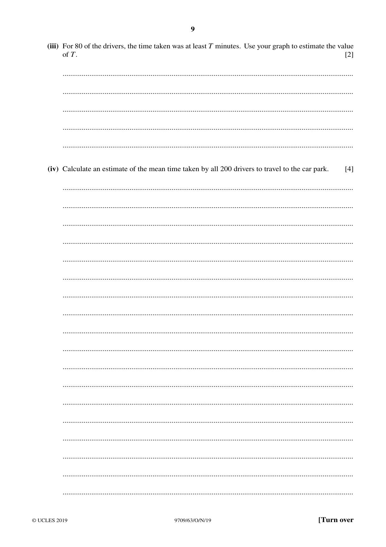 Cambridge A Level Mathematics 9709 2019 Oct/Nov Paper 6 · Variant 3 question paper, page 9 of 16