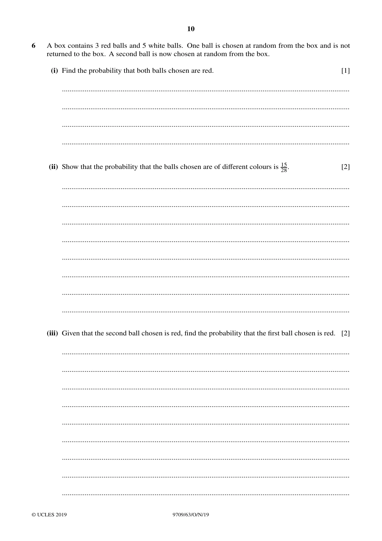 Cambridge A Level Mathematics 9709 2019 Oct/Nov Paper 6 · Variant 3 question paper, page 10 of 16