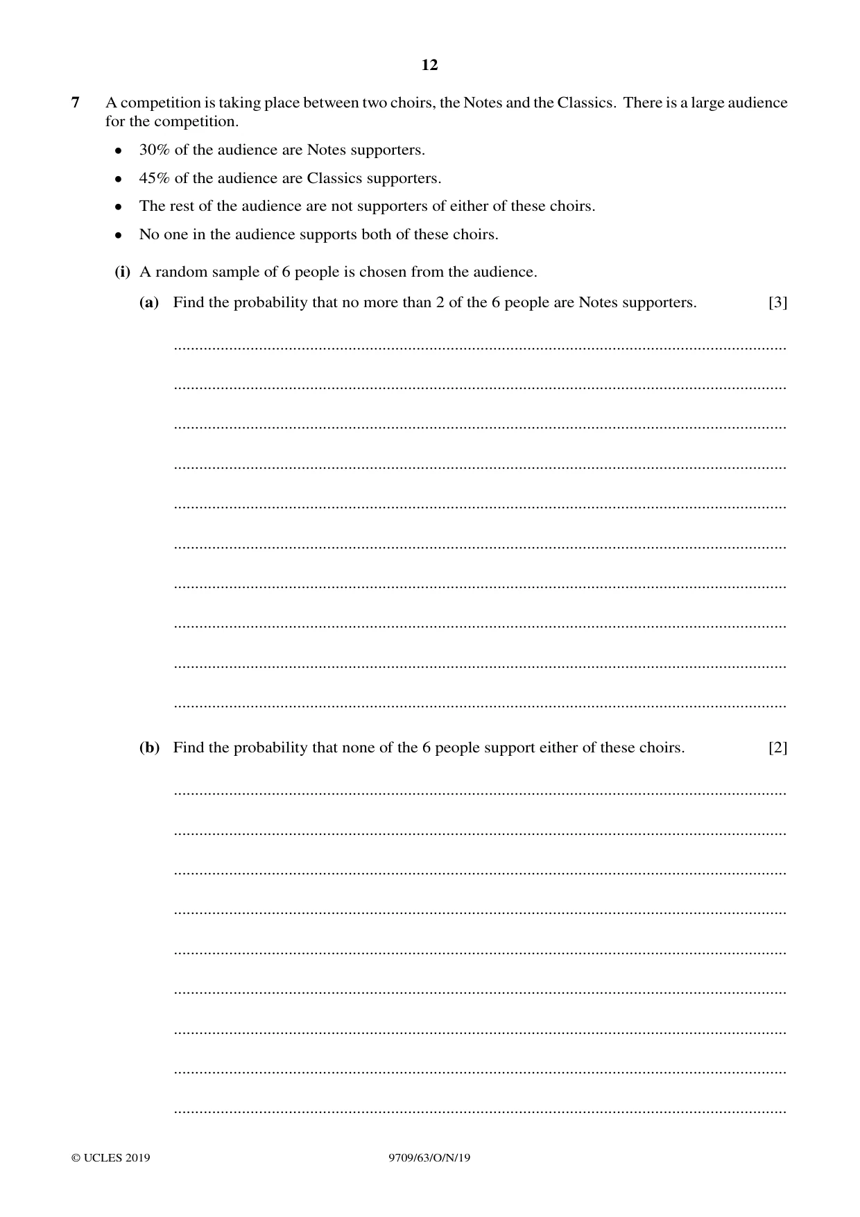 Cambridge A Level Mathematics 9709 2019 Oct/Nov Paper 6 · Variant 3 question paper, page 12 of 16
