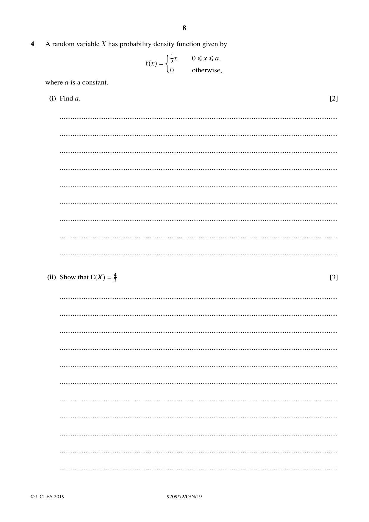 Cambridge A Level Mathematics 9709 2019 Oct/Nov Paper 7 · Variant 2 question paper, page 8 of 16