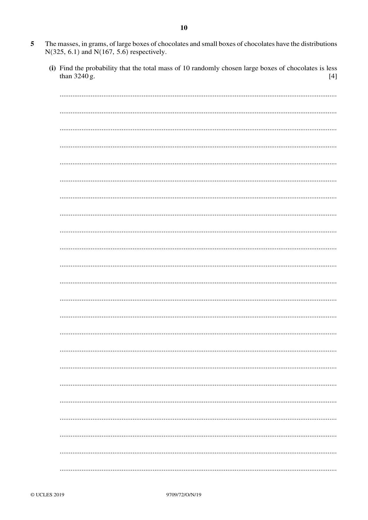 Cambridge A Level Mathematics 9709 2019 Oct/Nov Paper 7 · Variant 2 question paper, page 10 of 16