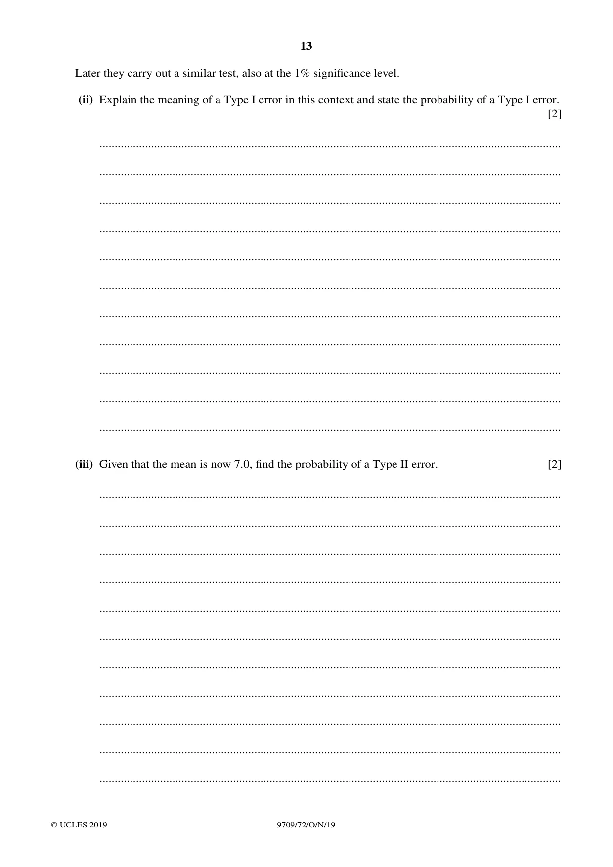 Cambridge A Level Mathematics 9709 2019 Oct/Nov Paper 7 · Variant 2 question paper, page 13 of 16