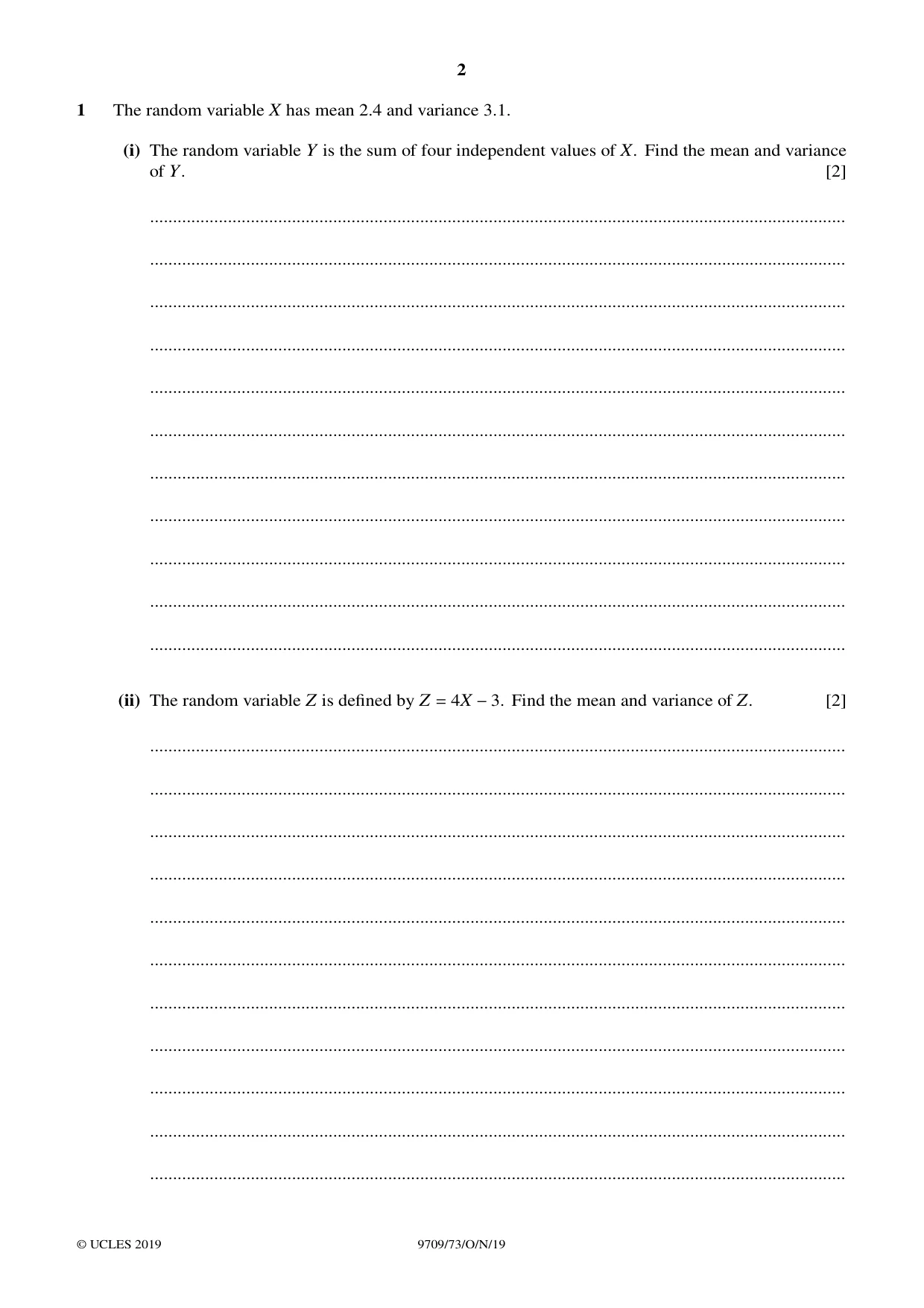 Cambridge A Level Mathematics 9709 2019 Oct/Nov Paper 7 · Variant 3 question paper, page 2 of 16