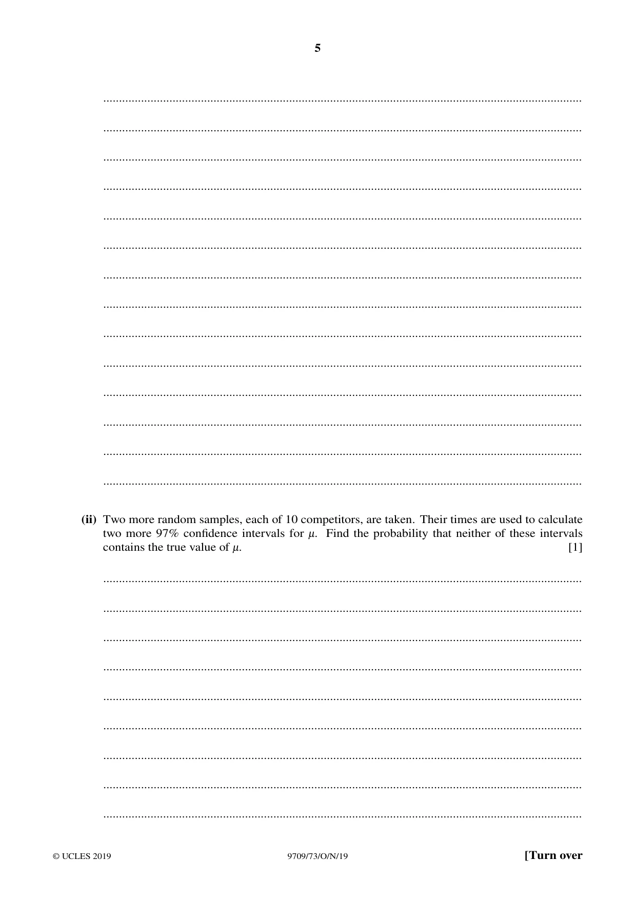 Cambridge A Level Mathematics 9709 2019 Oct/Nov Paper 7 · Variant 3 question paper, page 5 of 16
