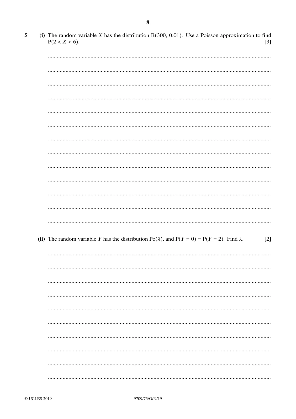 Cambridge A Level Mathematics 9709 2019 Oct/Nov Paper 7 · Variant 3 question paper, page 8 of 16