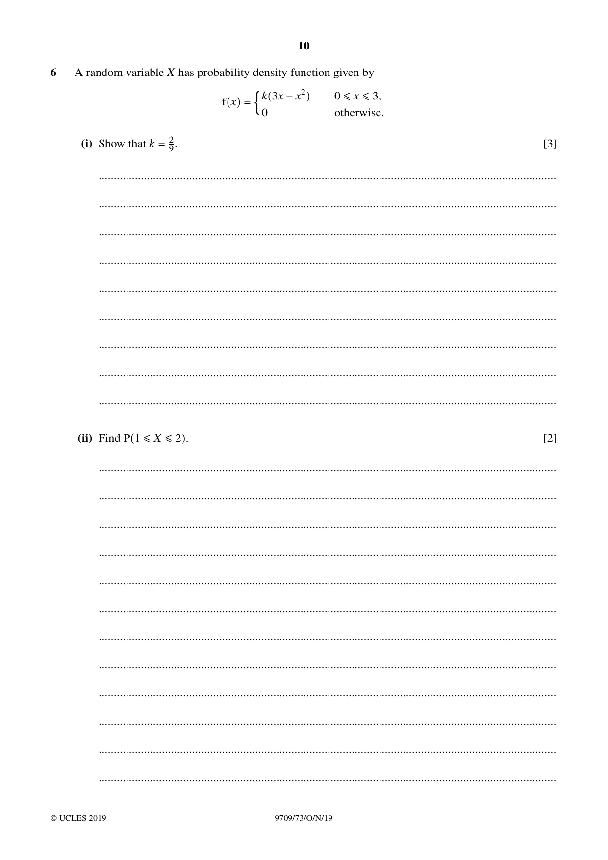 Cambridge A Level Mathematics 9709 2019 Oct/Nov Paper 7 · Variant 3 question paper, page 10 of 16