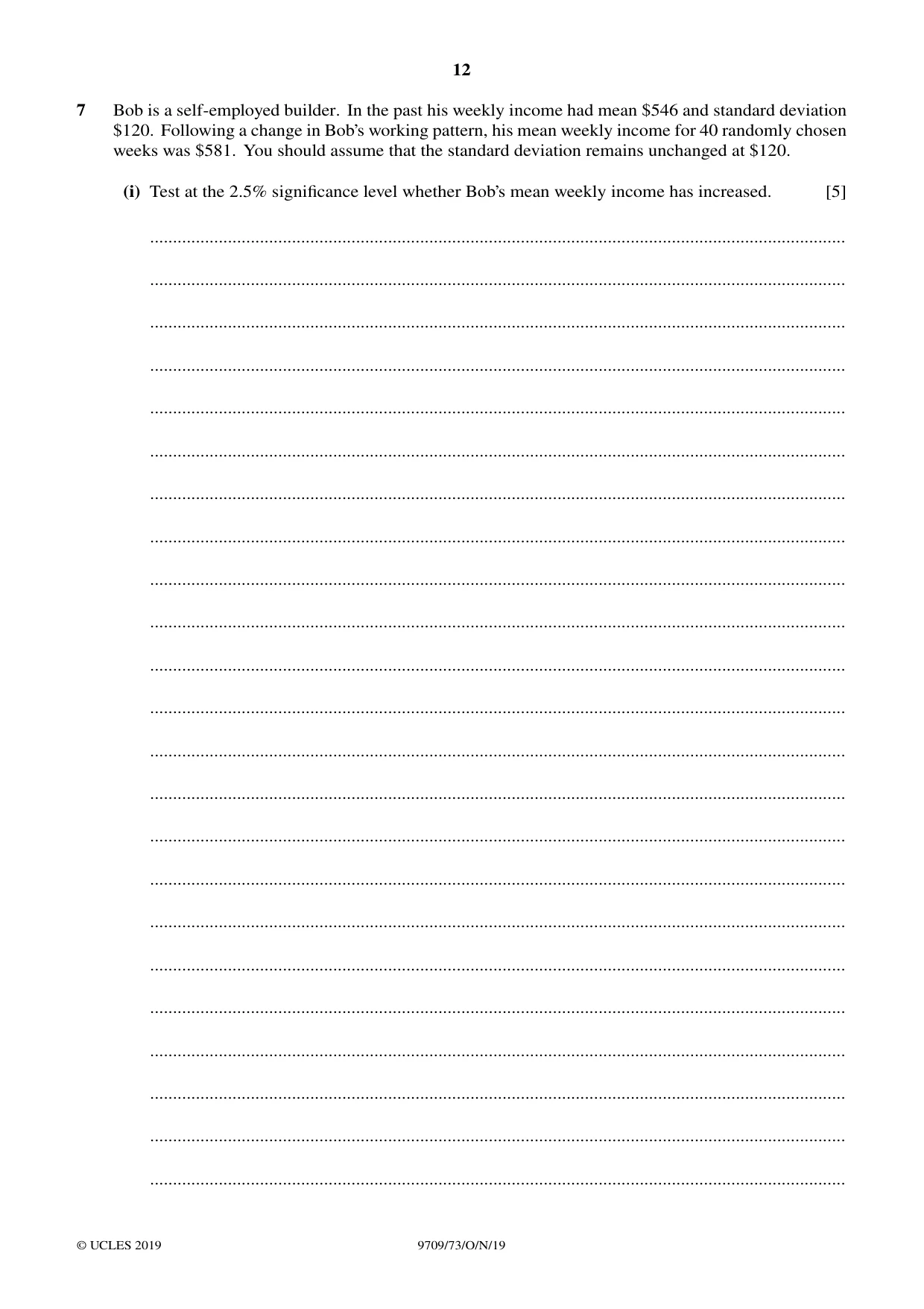 Cambridge A Level Mathematics 9709 2019 Oct/Nov Paper 7 · Variant 3 question paper, page 12 of 16
