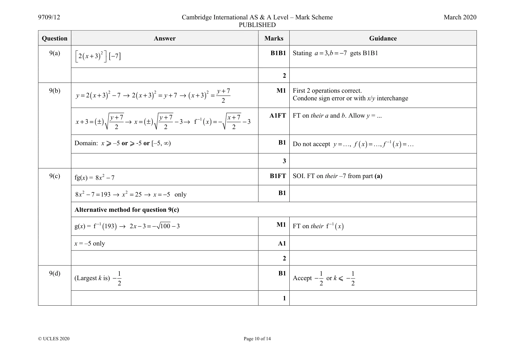 Mark scheme, page 10 of 14