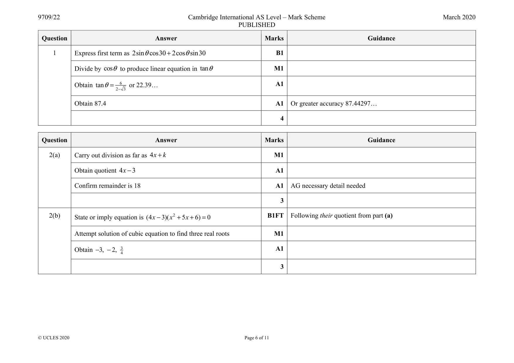 Mark scheme, page 6 of 11