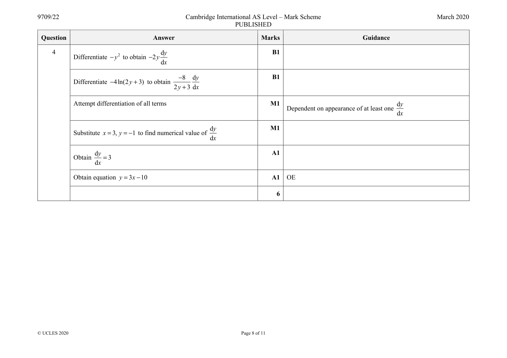 Mark scheme, page 8 of 11