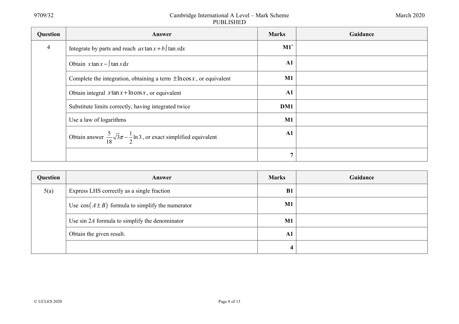 Mark scheme, page 8 of 13
