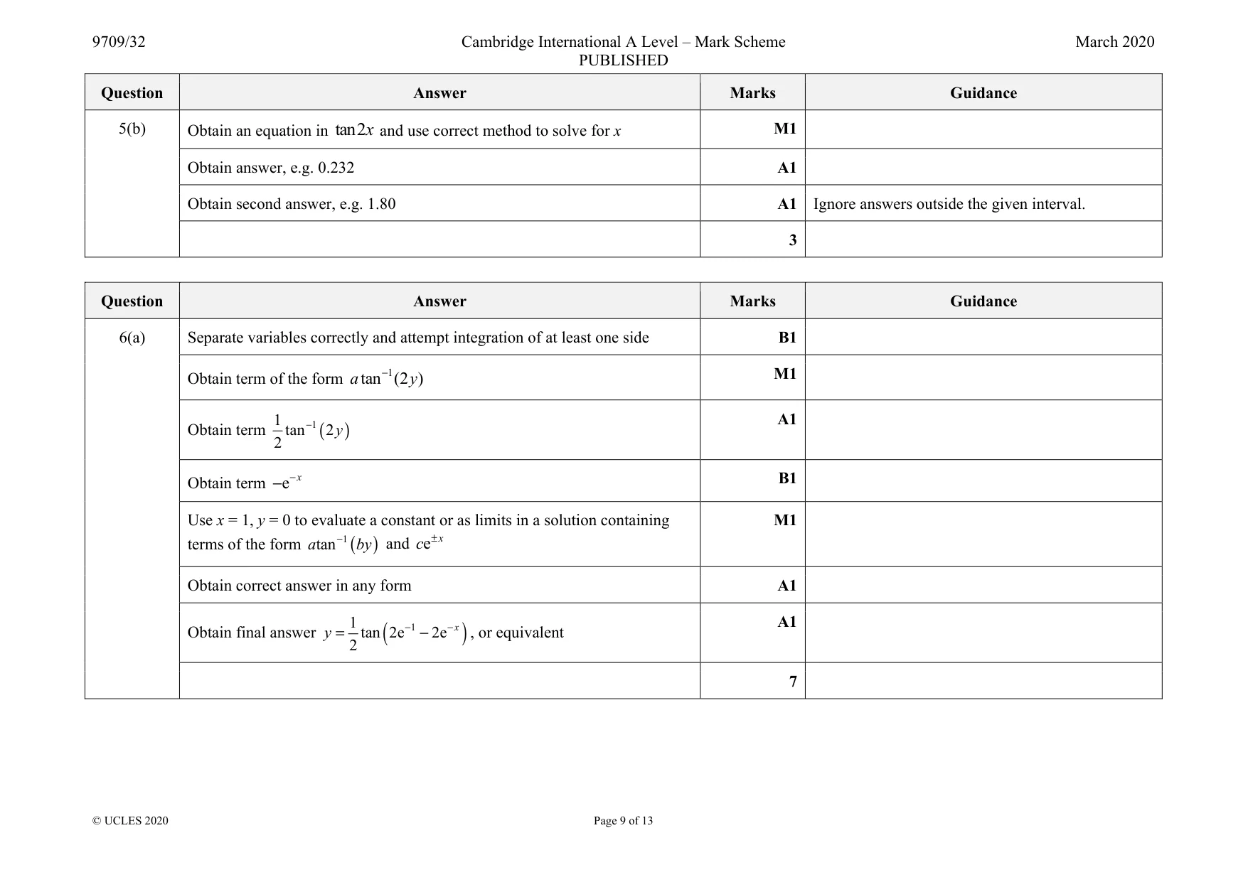 Mark scheme, page 9 of 13