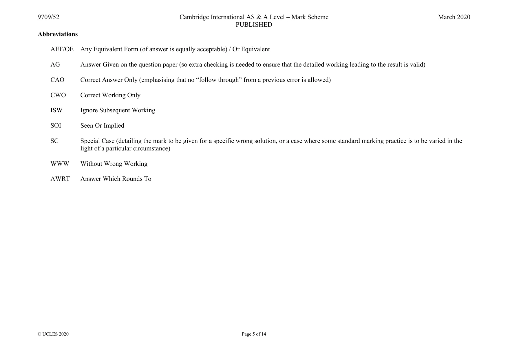 Mark scheme, page 5 of 14