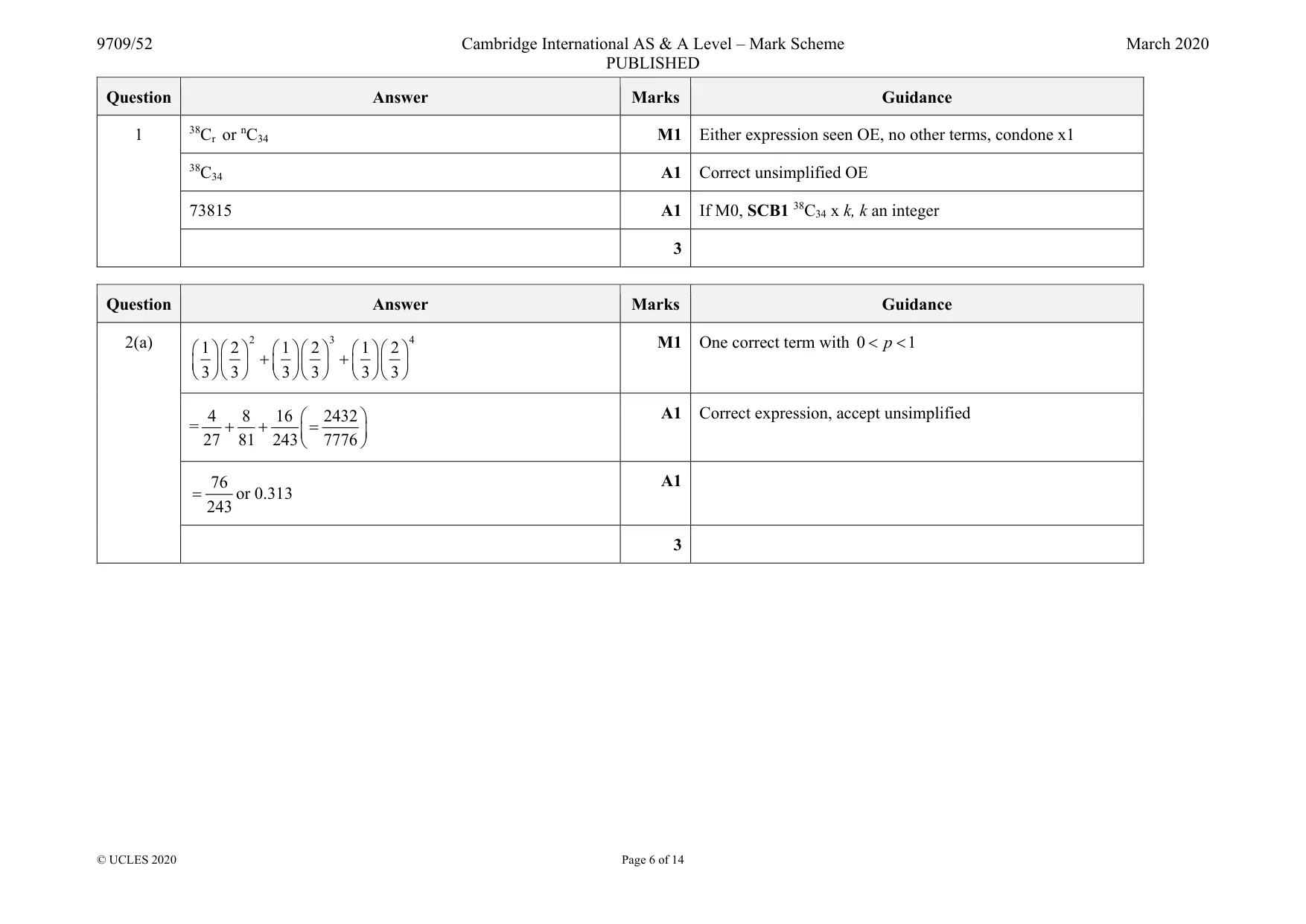 Mark scheme, page 6 of 14