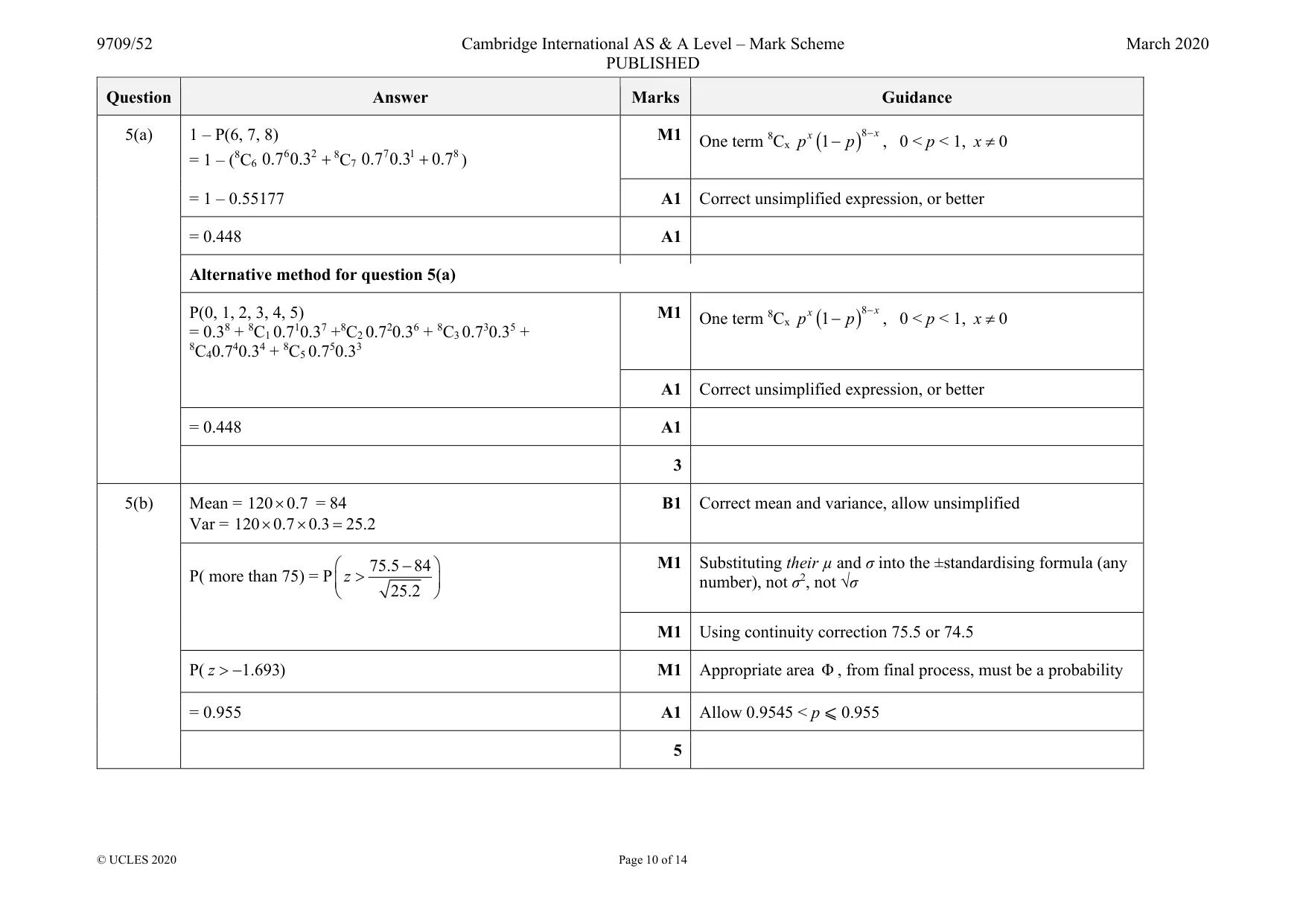 Mark scheme, page 10 of 14