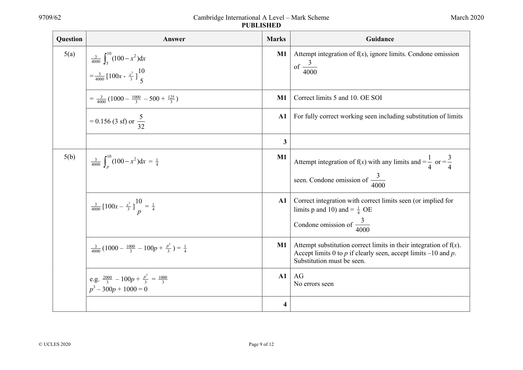 Mark scheme, page 9 of 12