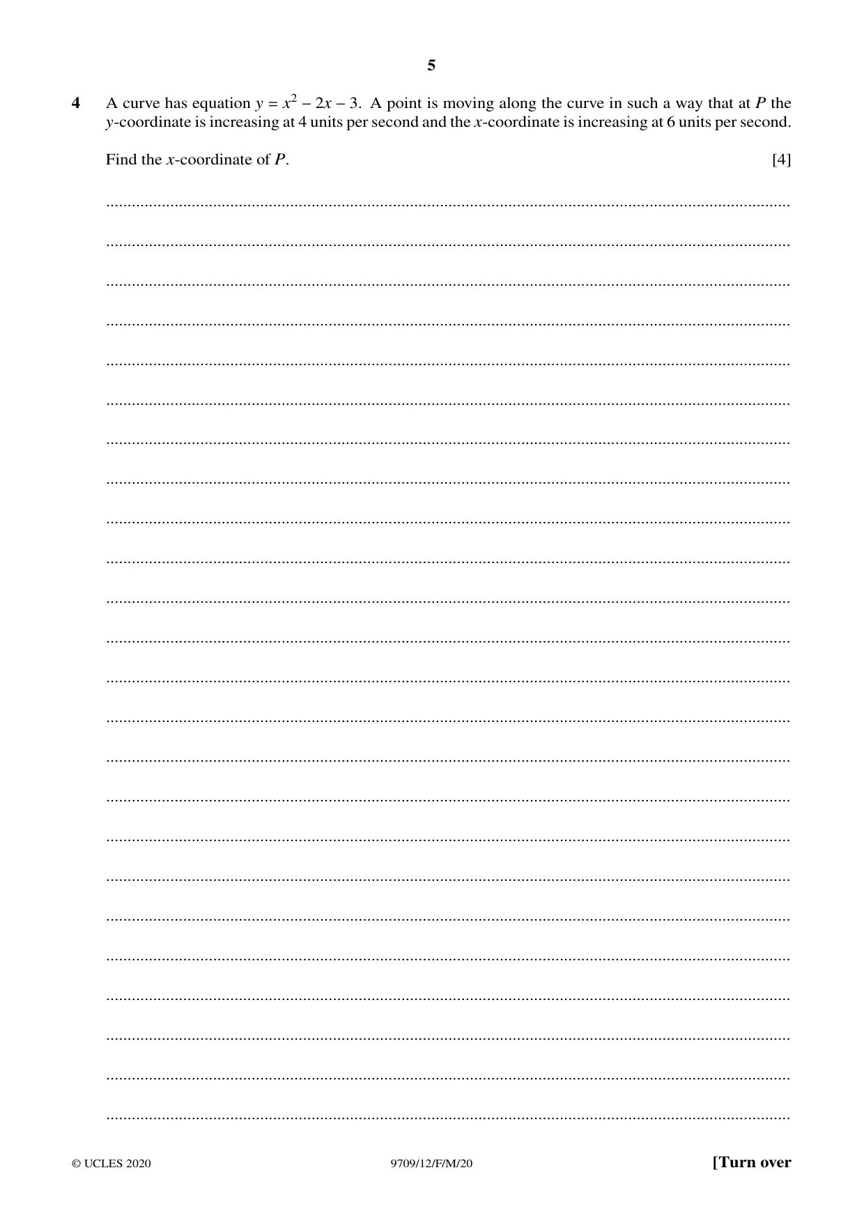 Cambridge A Level Mathematics 9709 2020 Feb/March Paper 1 · Variant 2 question paper, page 5 of 20