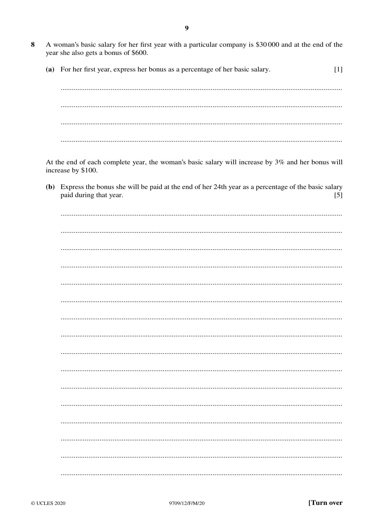 Cambridge A Level Mathematics 9709 2020 Feb/March Paper 1 · Variant 2 question paper, page 9 of 20