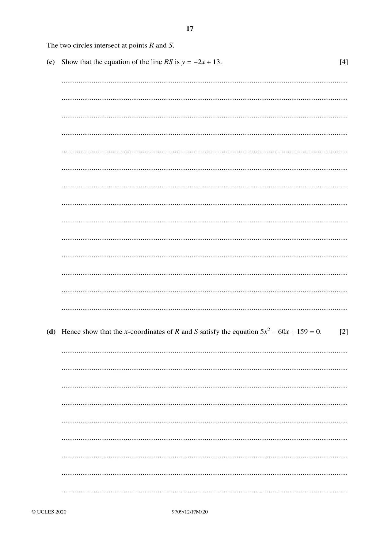 Cambridge A Level Mathematics 9709 2020 Feb/March Paper 1 · Variant 2 question paper, page 17 of 20