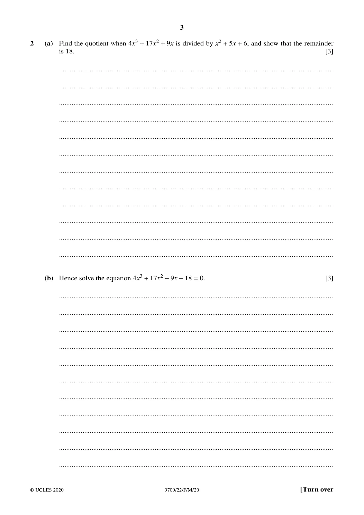 Cambridge A Level Mathematics 9709 2020 Feb/March Paper 2 · Variant 2 question paper, page 3 of 12