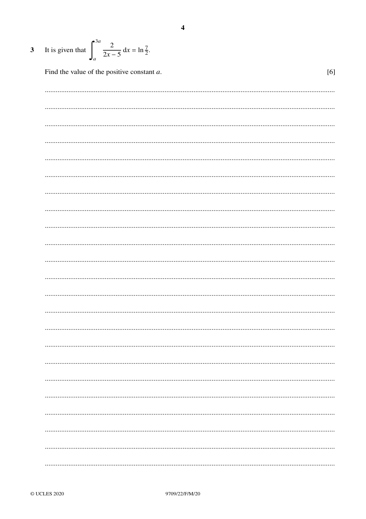 Cambridge A Level Mathematics 9709 2020 Feb/March Paper 2 · Variant 2 question paper, page 4 of 12