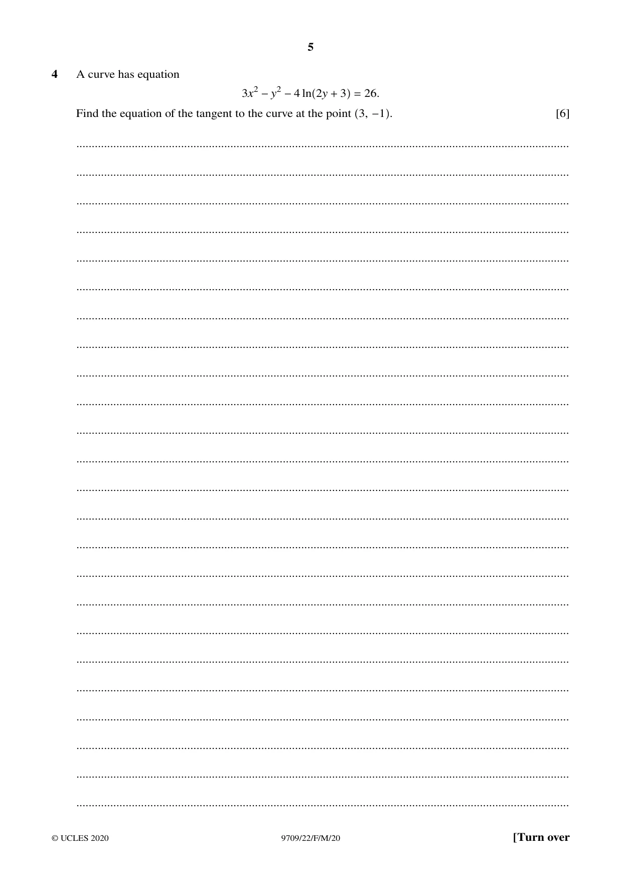 Cambridge A Level Mathematics 9709 2020 Feb/March Paper 2 · Variant 2 question paper, page 5 of 12