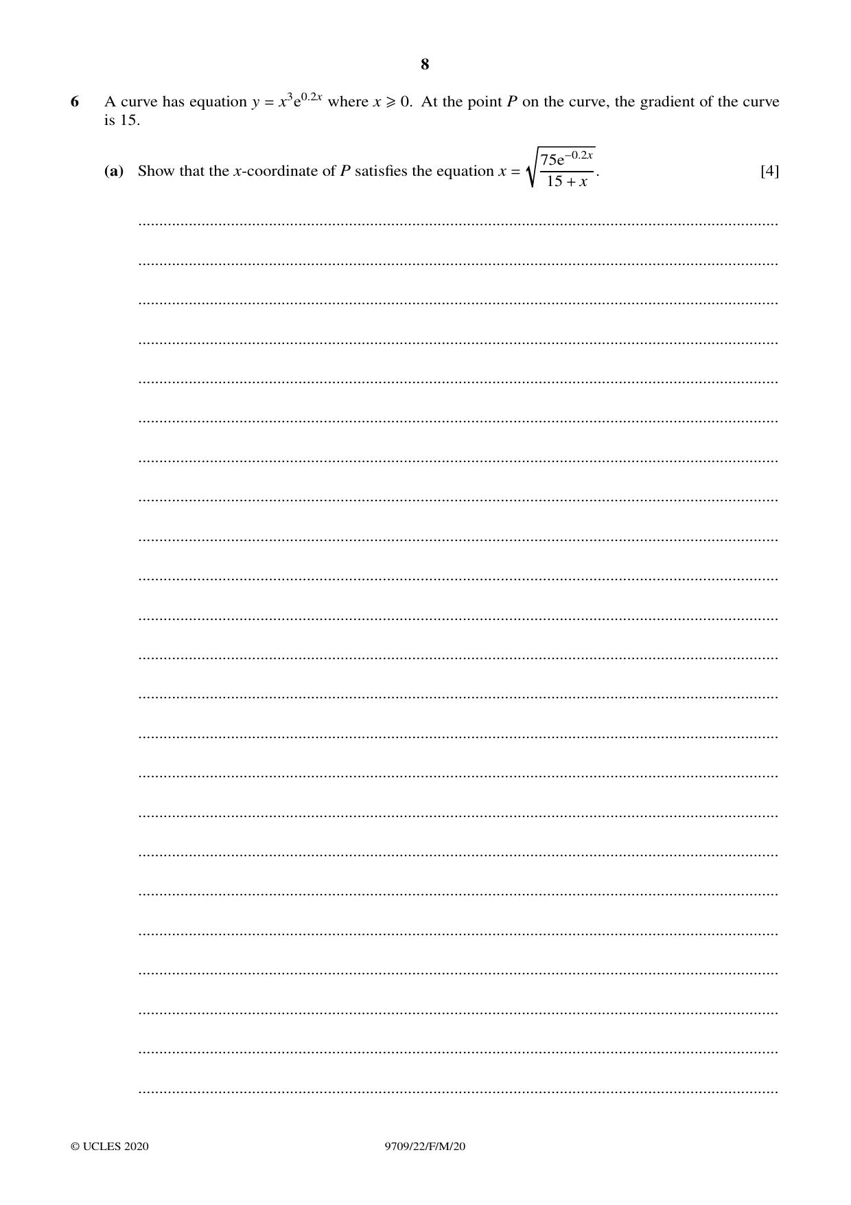 Cambridge A Level Mathematics 9709 2020 Feb/March Paper 2 · Variant 2 question paper, page 8 of 12