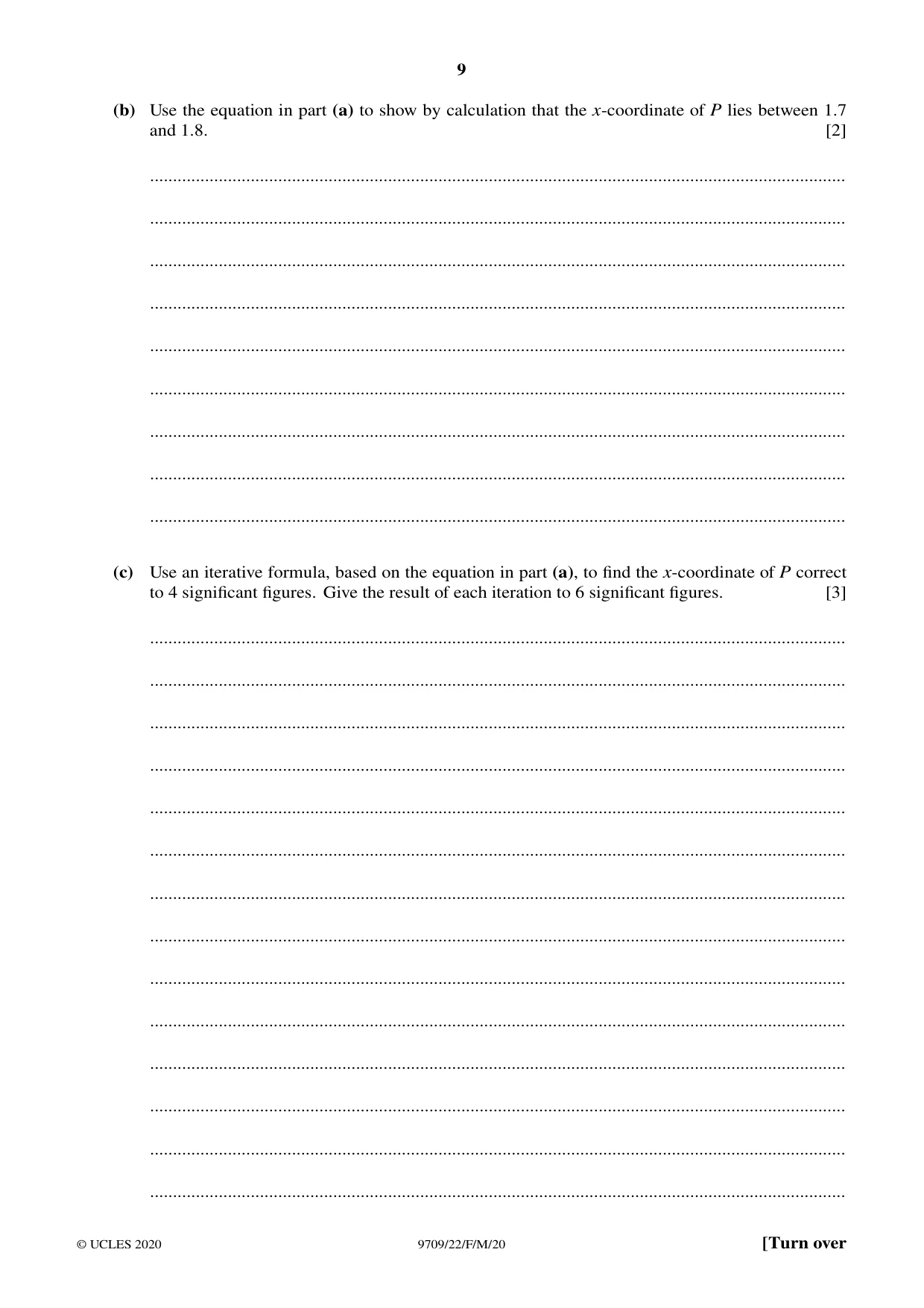 Cambridge A Level Mathematics 9709 2020 Feb/March Paper 2 · Variant 2 question paper, page 9 of 12
