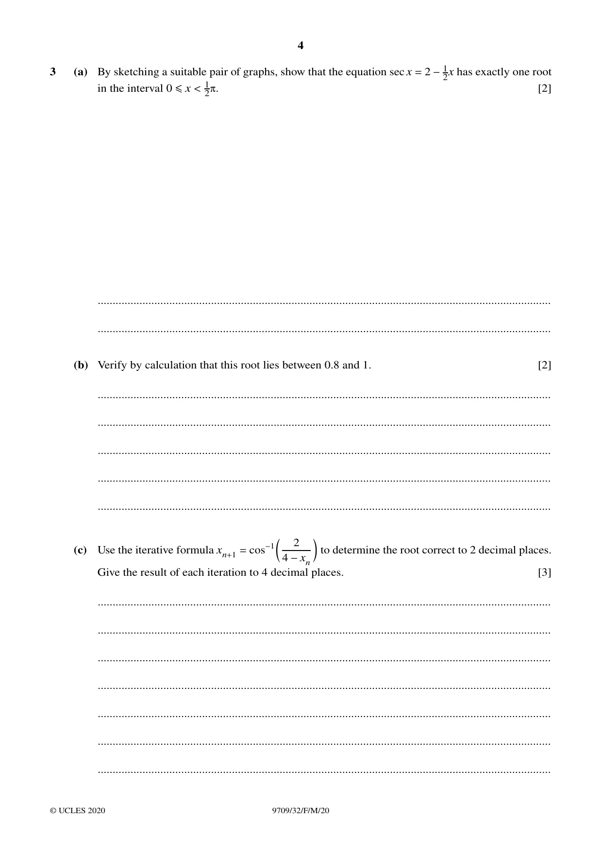 Cambridge A Level Mathematics 9709 2020 Feb/March Paper 3 · Variant 2 question paper, page 4 of 20