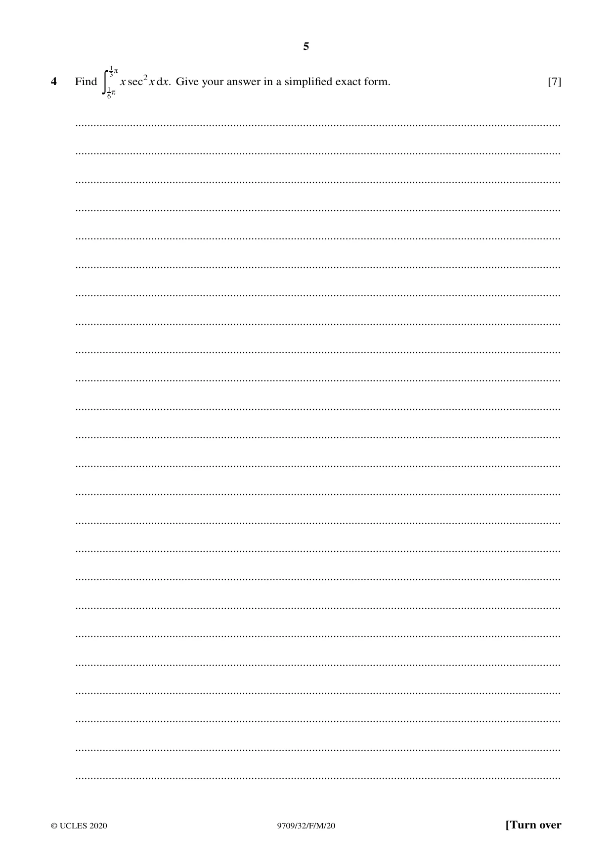 Cambridge A Level Mathematics 9709 2020 Feb/March Paper 3 · Variant 2 question paper, page 5 of 20