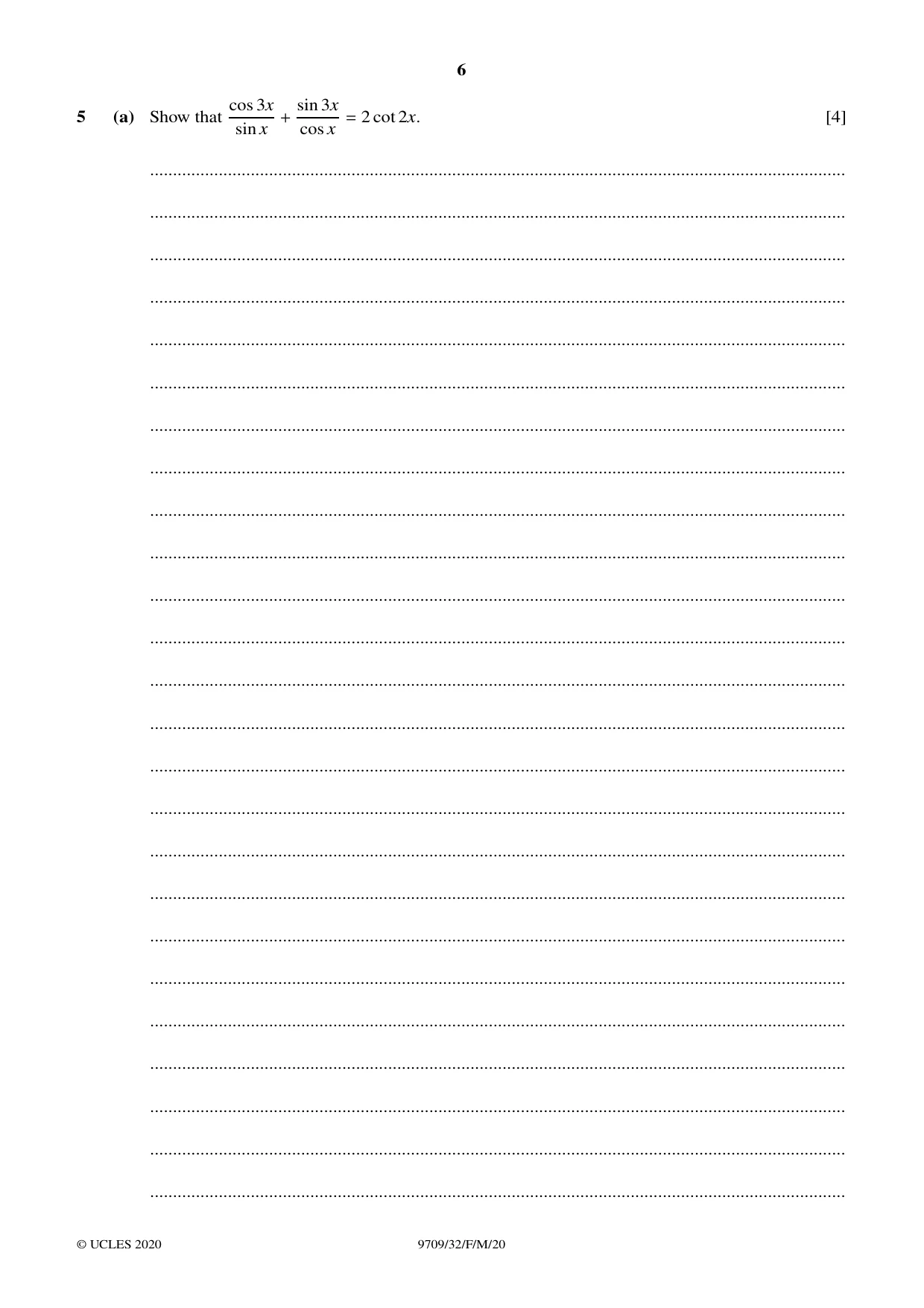 Cambridge A Level Mathematics 9709 2020 Feb/March Paper 3 · Variant 2 question paper, page 6 of 20