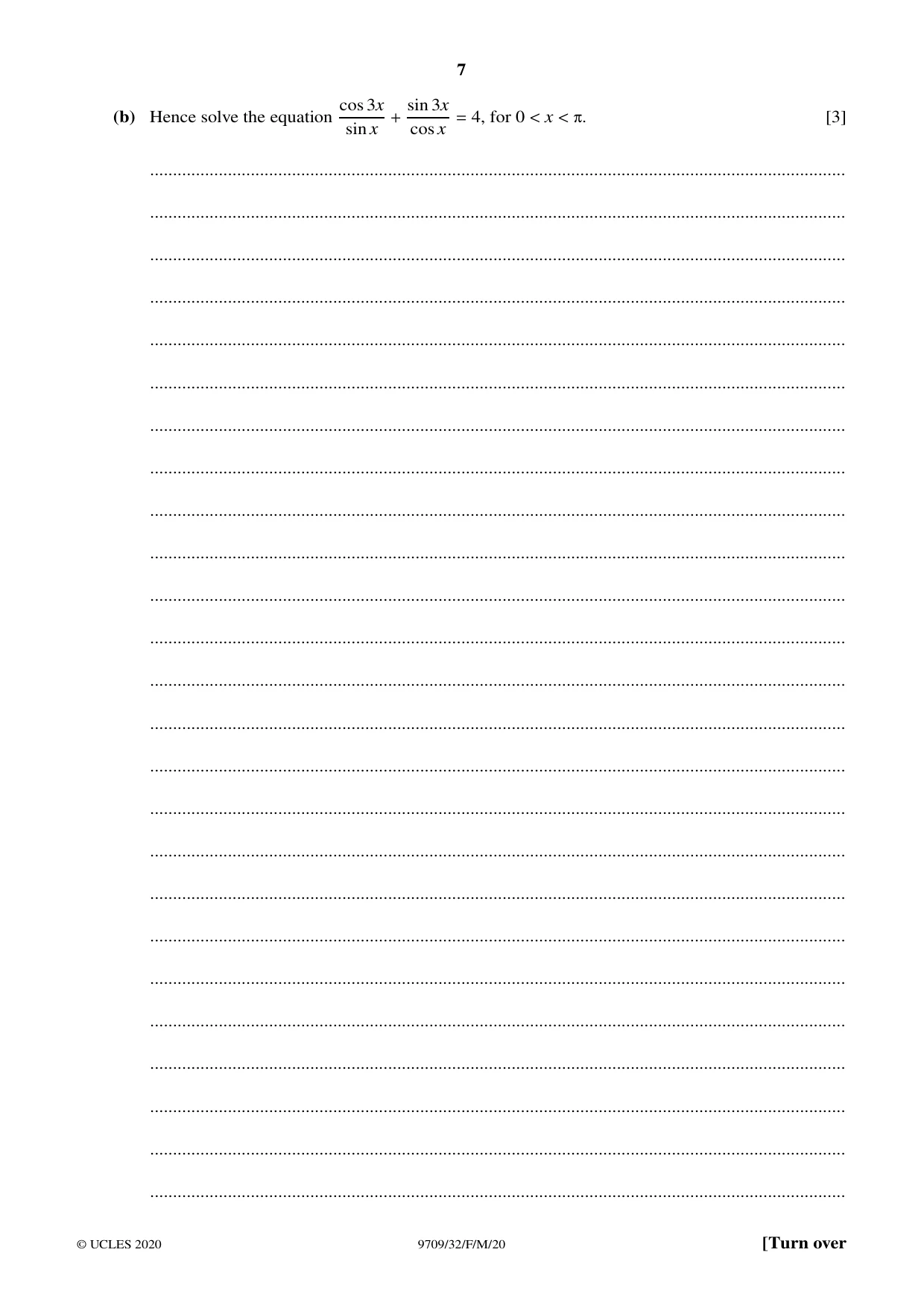 Cambridge A Level Mathematics 9709 2020 Feb/March Paper 3 · Variant 2 question paper, page 7 of 20