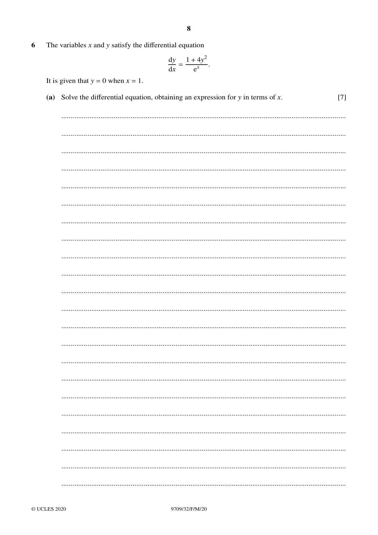 Cambridge A Level Mathematics 9709 2020 Feb/March Paper 3 · Variant 2 question paper, page 8 of 20