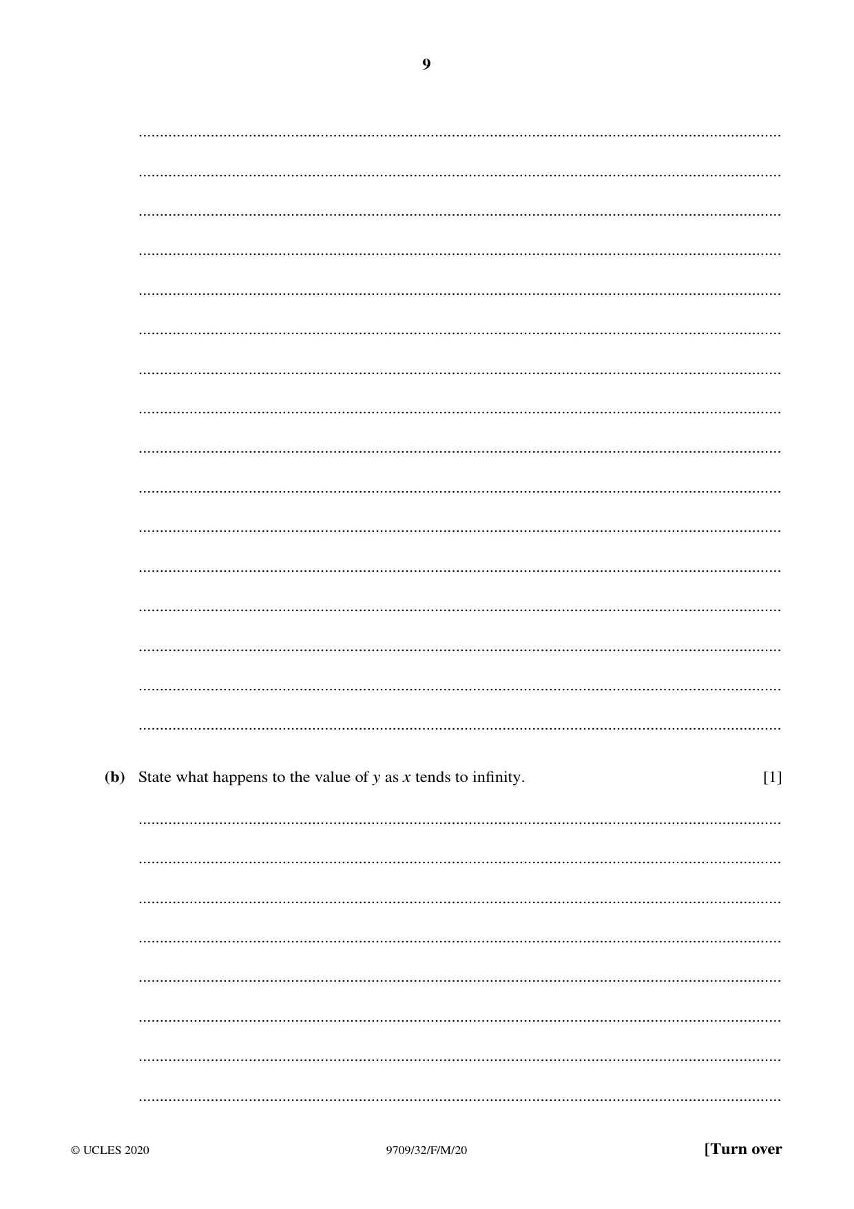 Cambridge A Level Mathematics 9709 2020 Feb/March Paper 3 · Variant 2 question paper, page 9 of 20