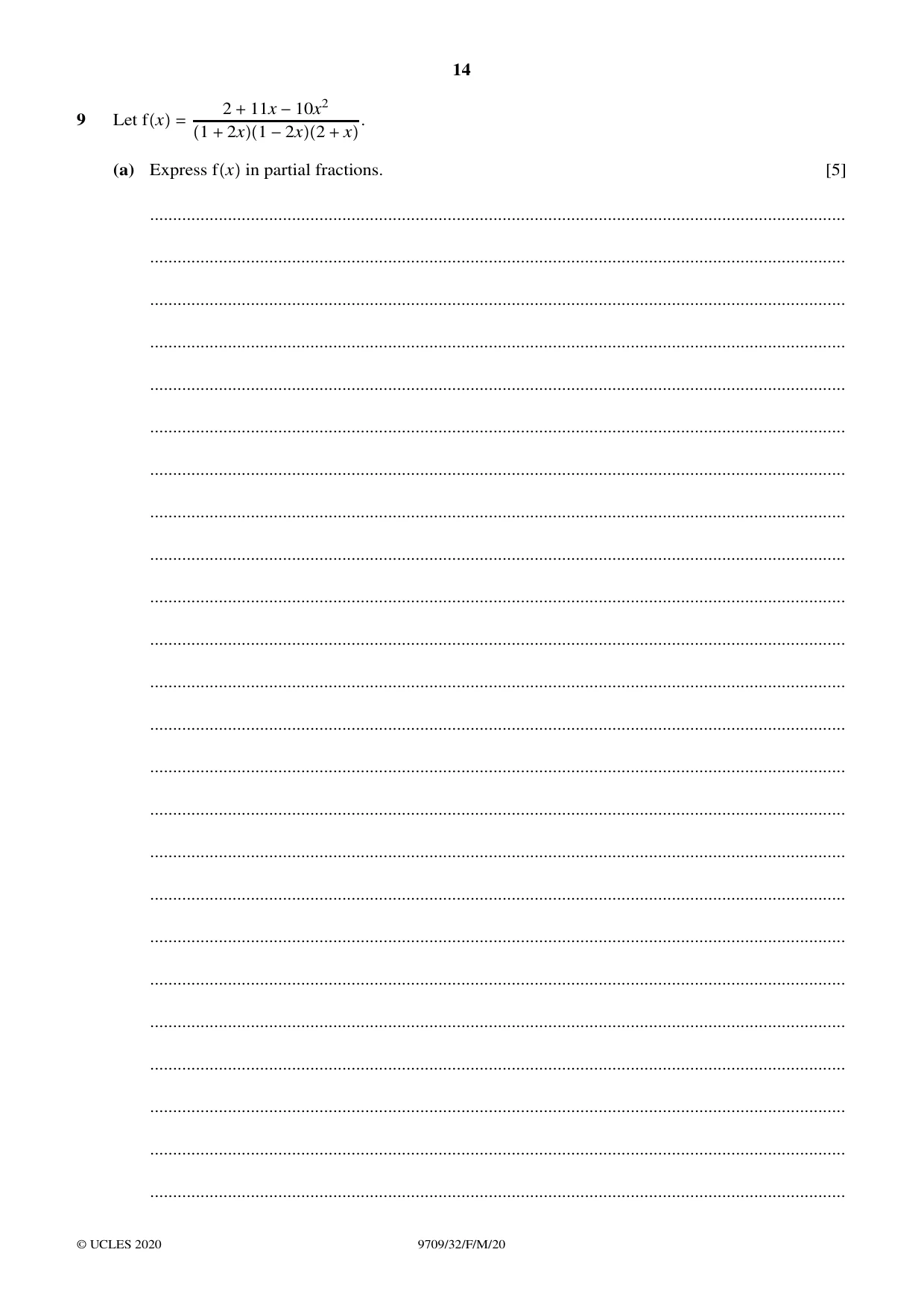 Cambridge A Level Mathematics 9709 2020 Feb/March Paper 3 · Variant 2 question paper, page 14 of 20