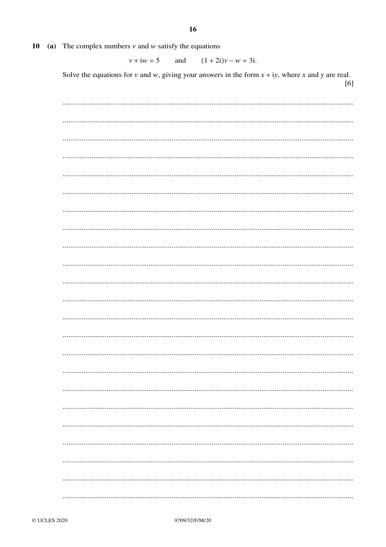 Cambridge A Level Mathematics 9709 2020 Feb/March Paper 3 · Variant 2 question paper, page 16 of 20