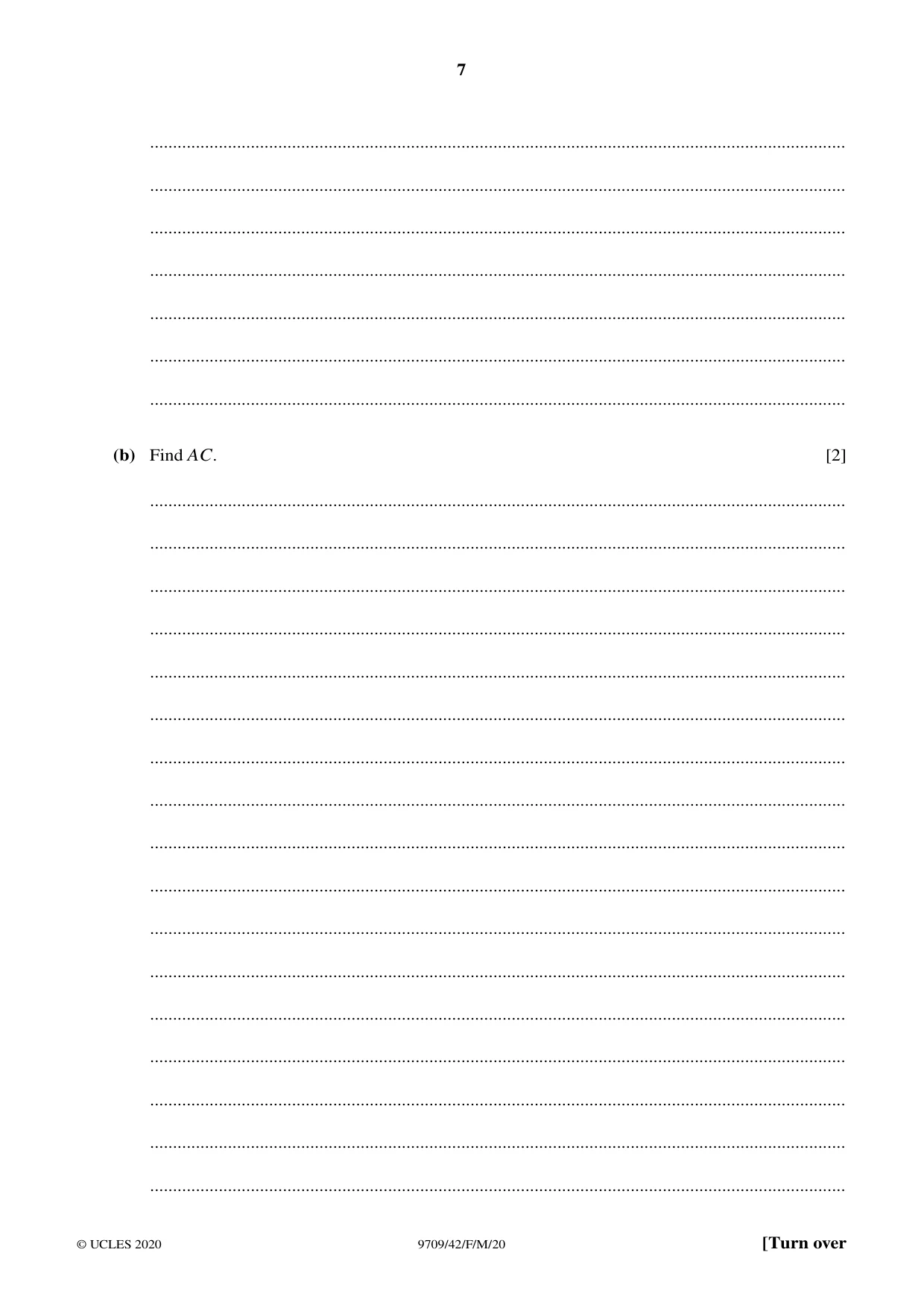 Cambridge A Level Mathematics 9709 2020 Feb/March Paper 4 · Variant 2 question paper, page 7 of 16