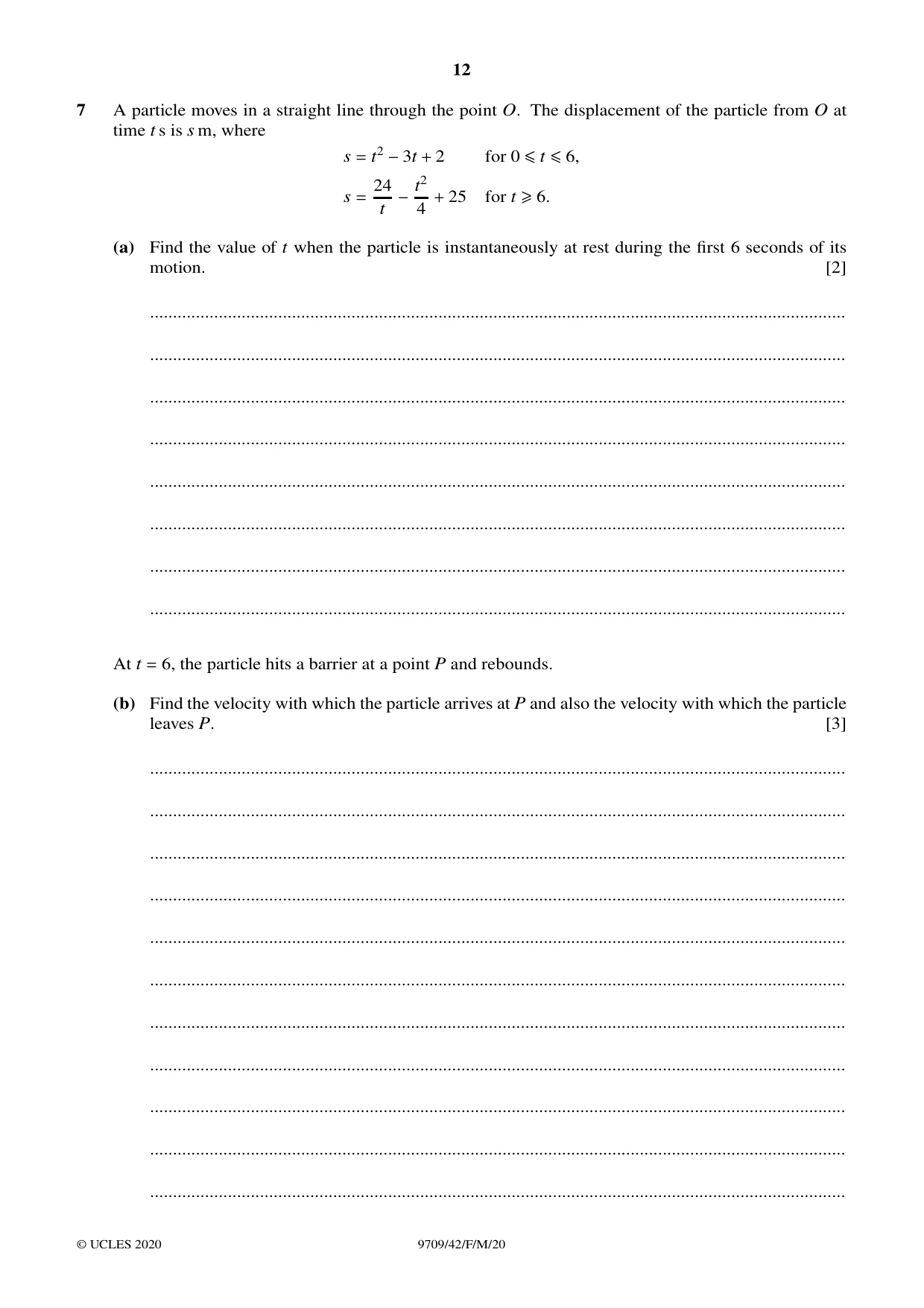 Cambridge A Level Mathematics 9709 2020 Feb/March Paper 4 · Variant 2 question paper, page 12 of 16