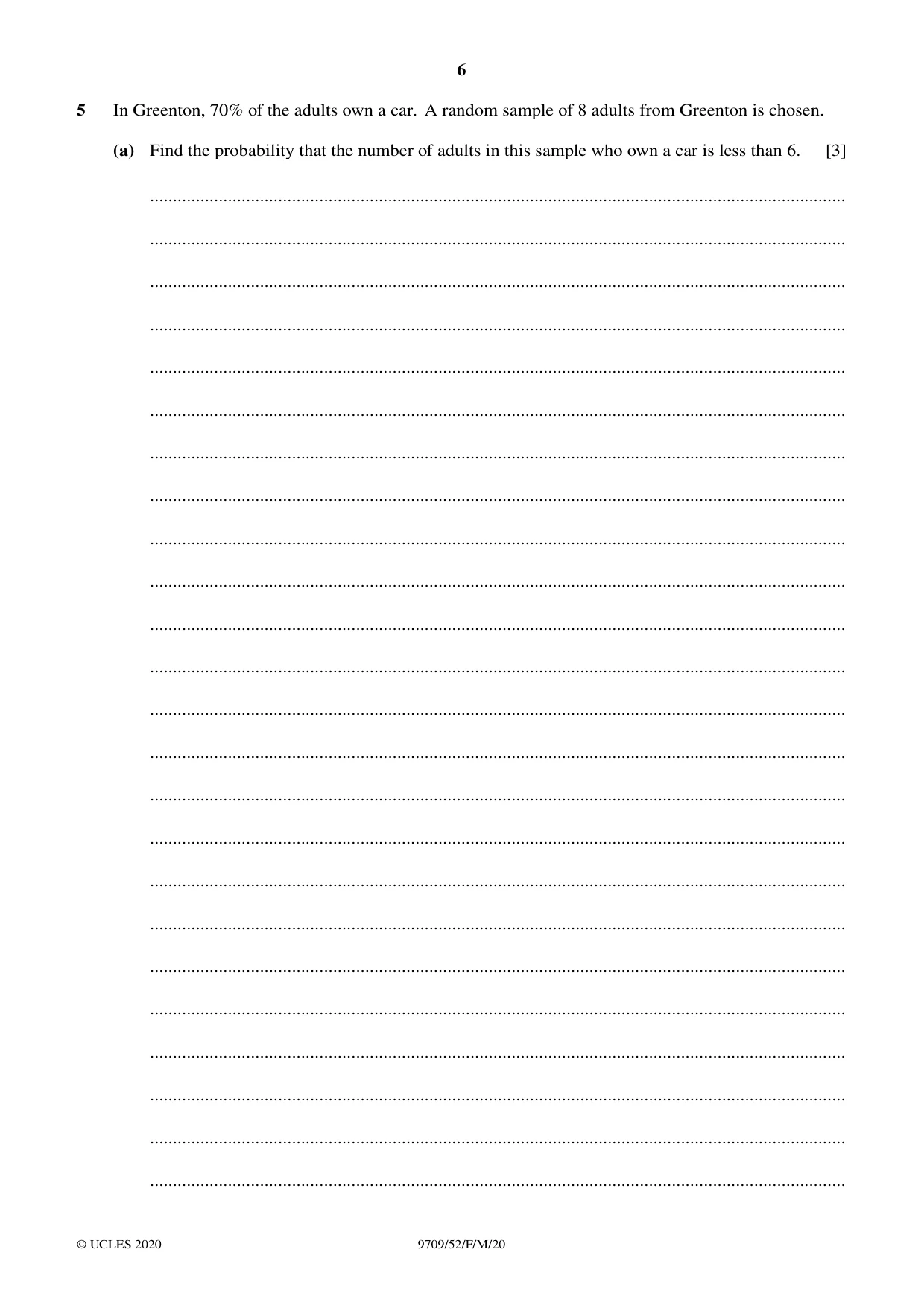 Cambridge A Level Mathematics 9709 2020 Feb/March Paper 5 · Variant 2 question paper, page 6 of 12