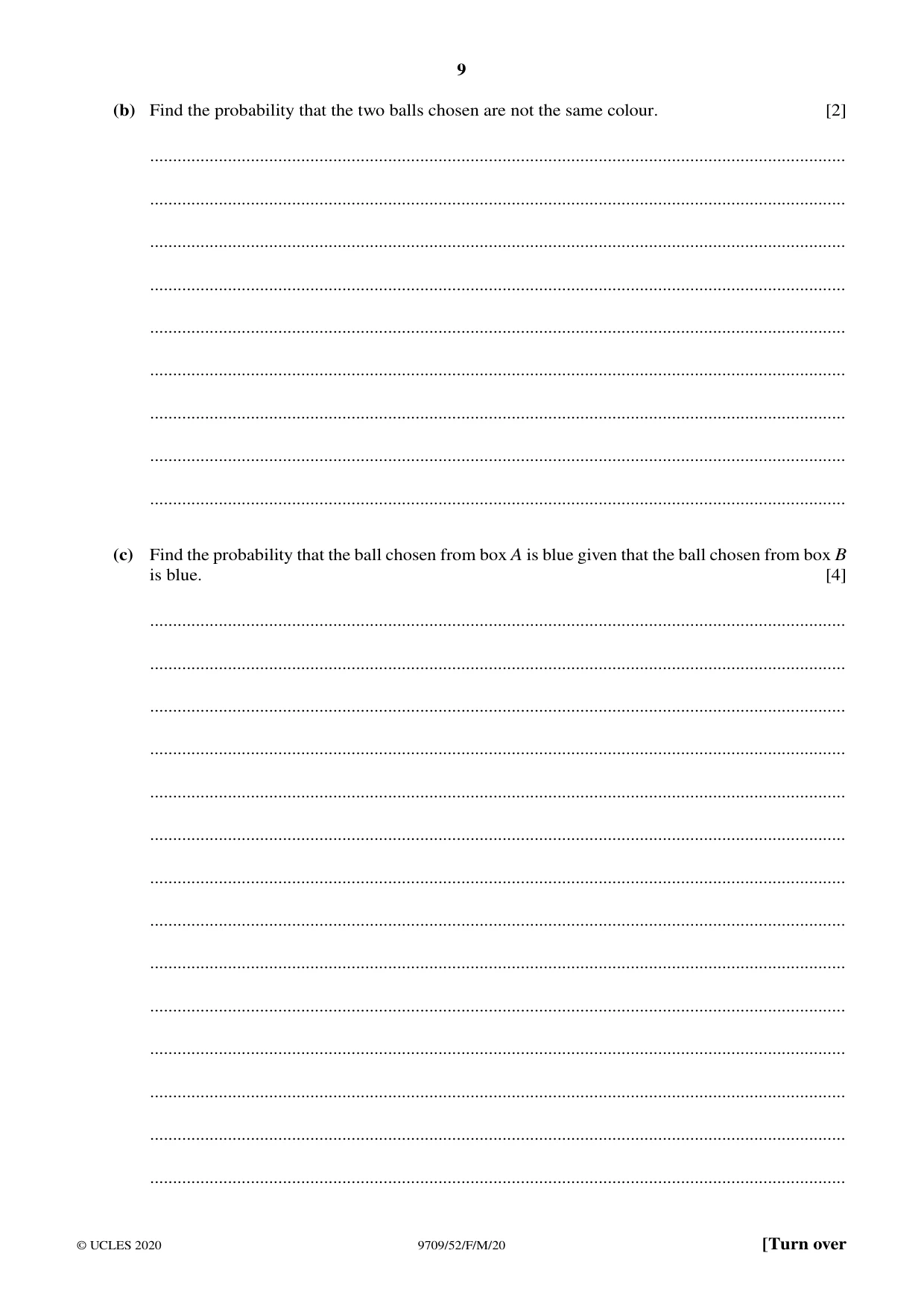 Cambridge A Level Mathematics 9709 2020 Feb/March Paper 5 · Variant 2 question paper, page 9 of 12