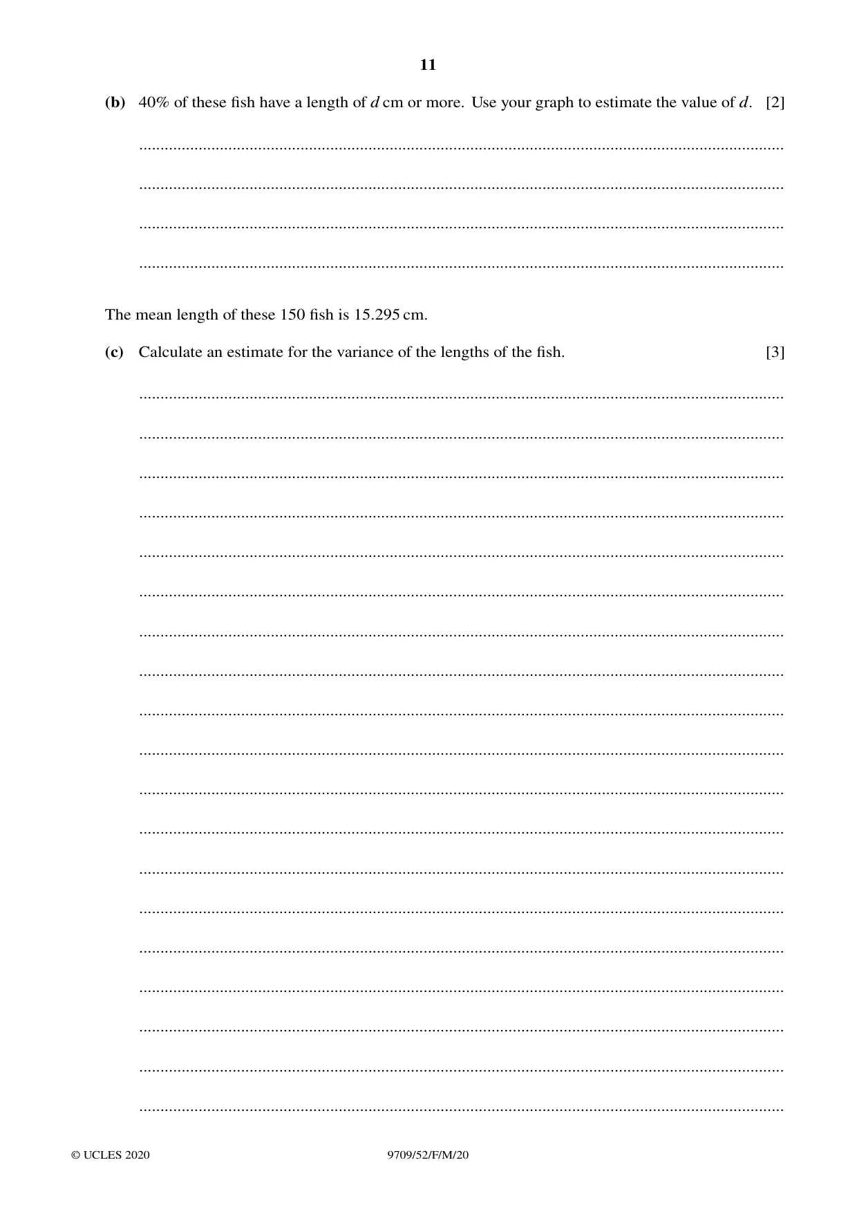 Cambridge A Level Mathematics 9709 2020 Feb/March Paper 5 · Variant 2 question paper, page 11 of 12