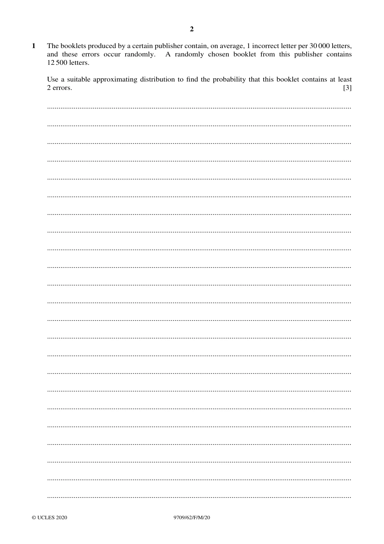 Cambridge A Level Mathematics 9709 2020 Feb/March Paper 6 · Variant 2 question paper, page 2 of 12