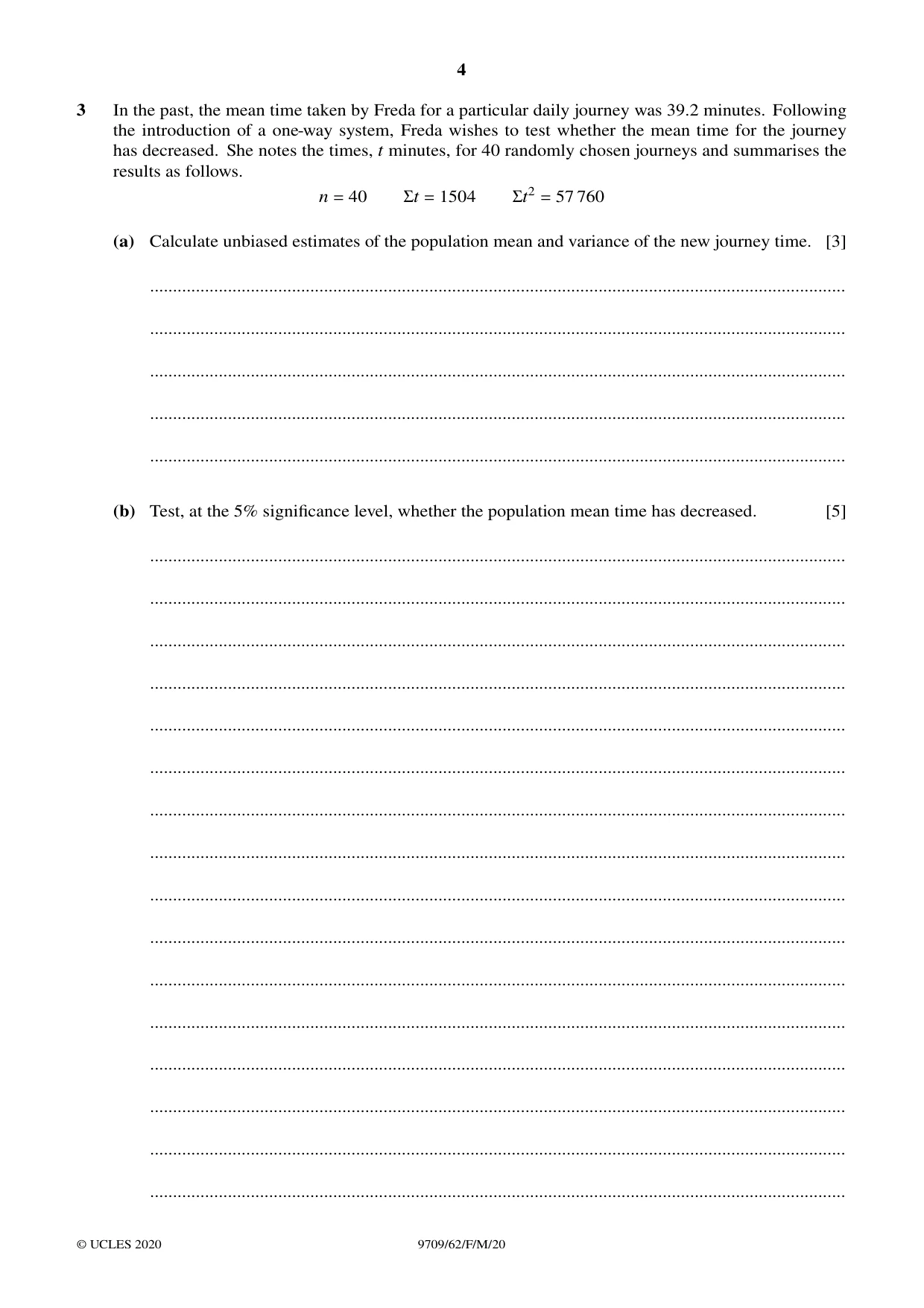 Cambridge A Level Mathematics 9709 2020 Feb/March Paper 6 · Variant 2 question paper, page 4 of 12