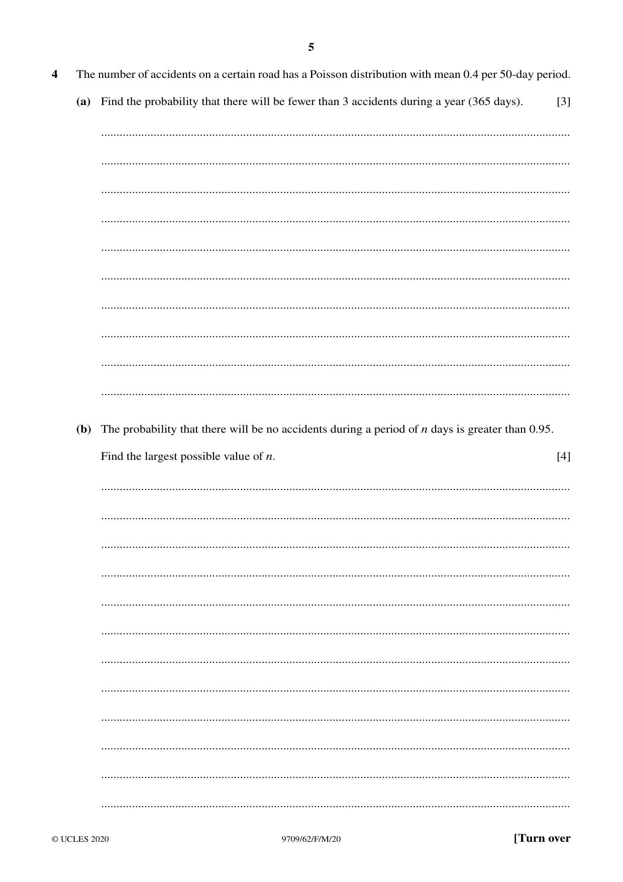 Cambridge A Level Mathematics 9709 2020 Feb/March Paper 6 · Variant 2 question paper, page 5 of 12
