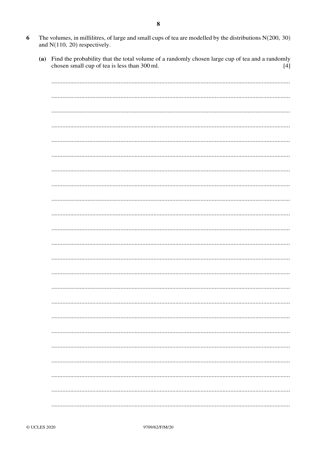 Cambridge A Level Mathematics 9709 2020 Feb/March Paper 6 · Variant 2 question paper, page 8 of 12