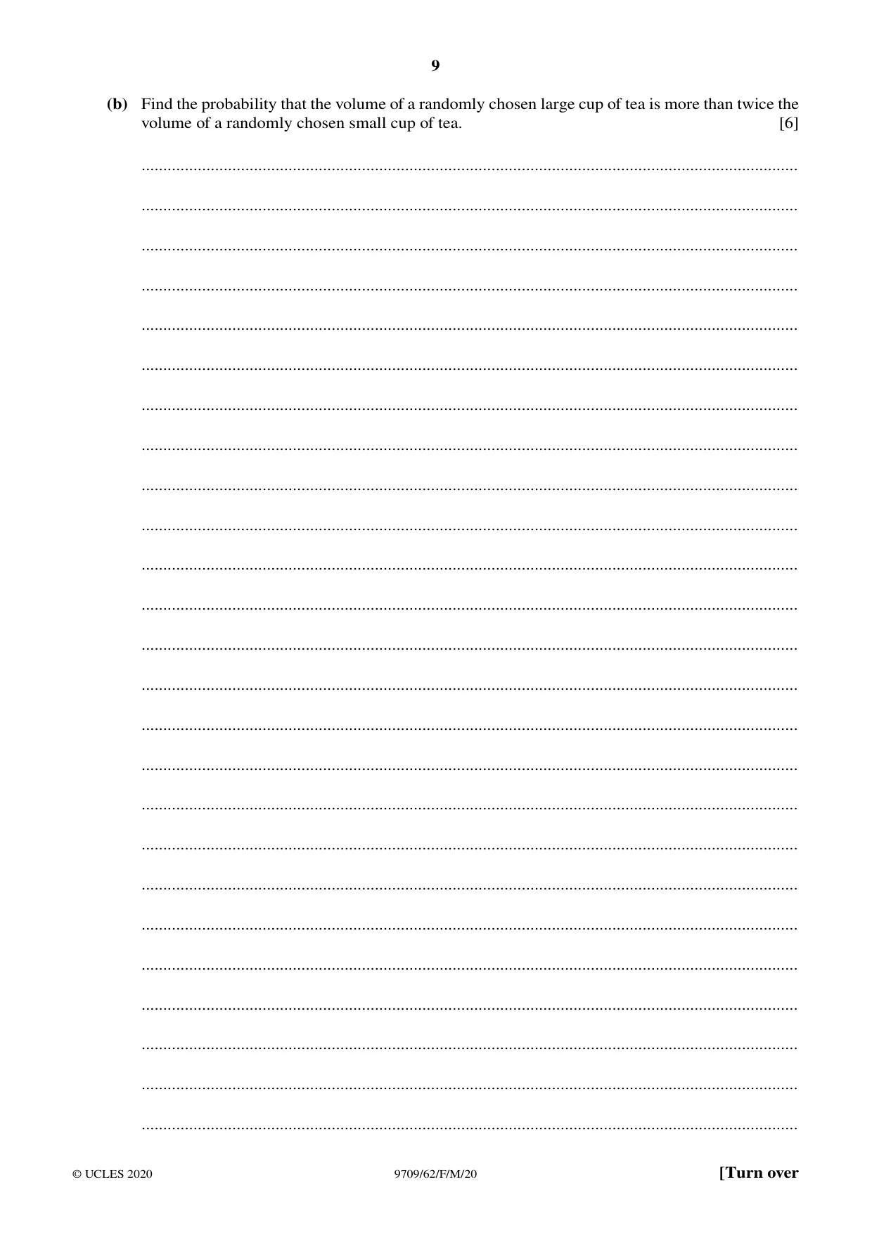 Cambridge A Level Mathematics 9709 2020 Feb/March Paper 6 · Variant 2 question paper, page 9 of 12