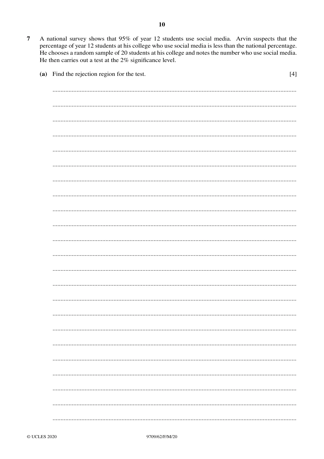 Cambridge A Level Mathematics 9709 2020 Feb/March Paper 6 · Variant 2 question paper, page 10 of 12