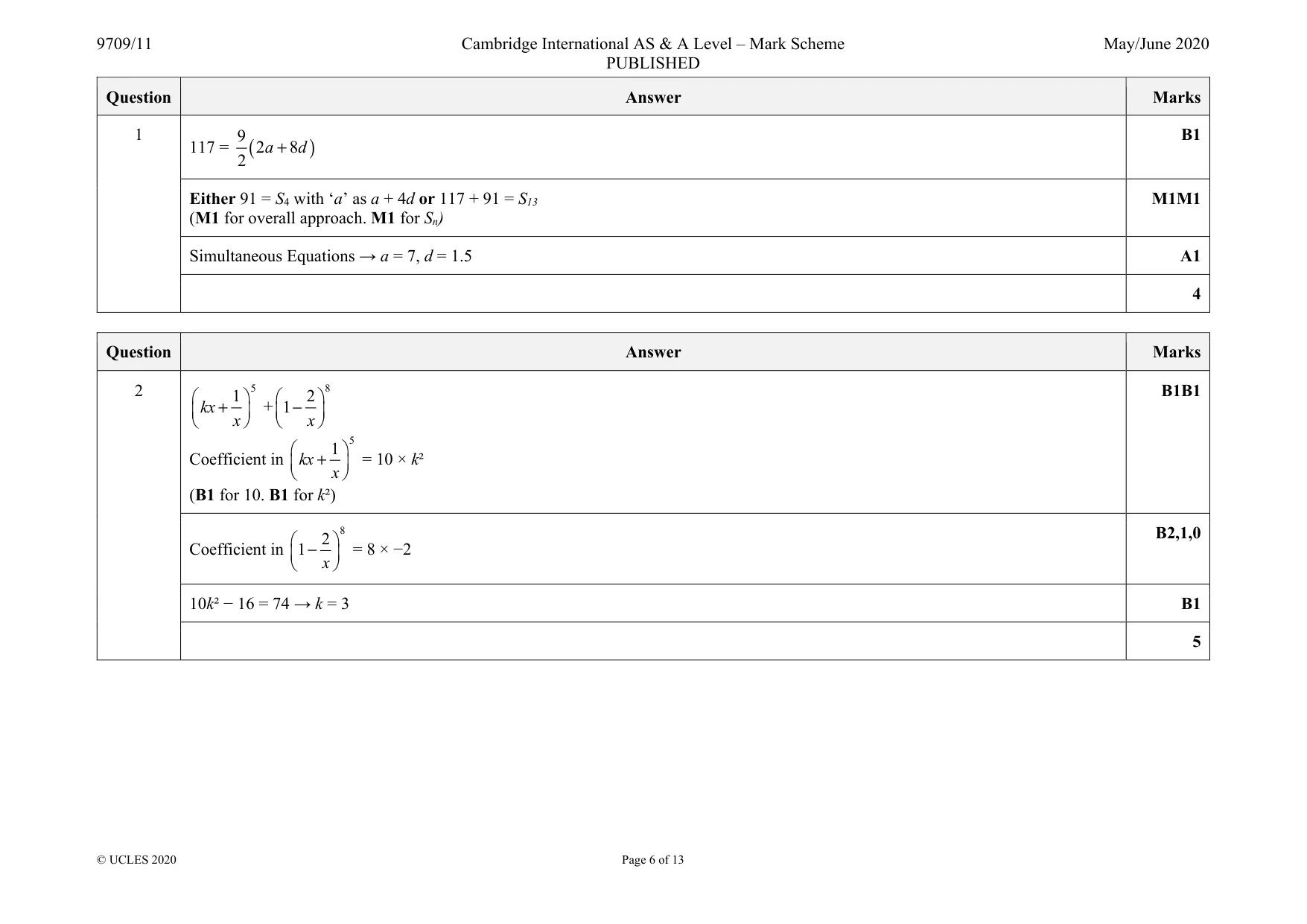 Mark scheme, page 6 of 13